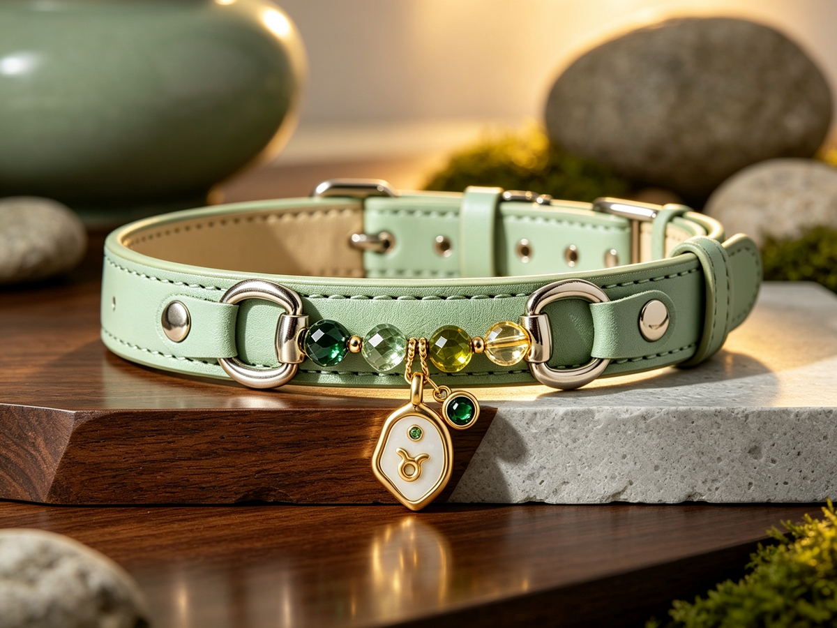 Taurus Zodiac Crystal Faux Leather Pet Collar, Constellation Charm for Dogs