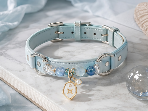 Gemini Zodiac Crystal Faux Leather Pet Collar, Constellation Charm for Dogs