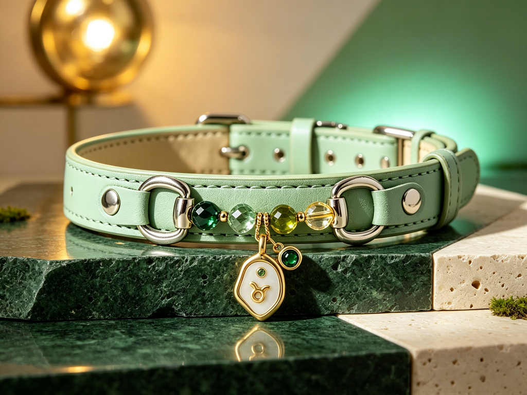 Taurus Zodiac Crystal Faux Leather Pet Collar, Constellation Charm for Dogs
