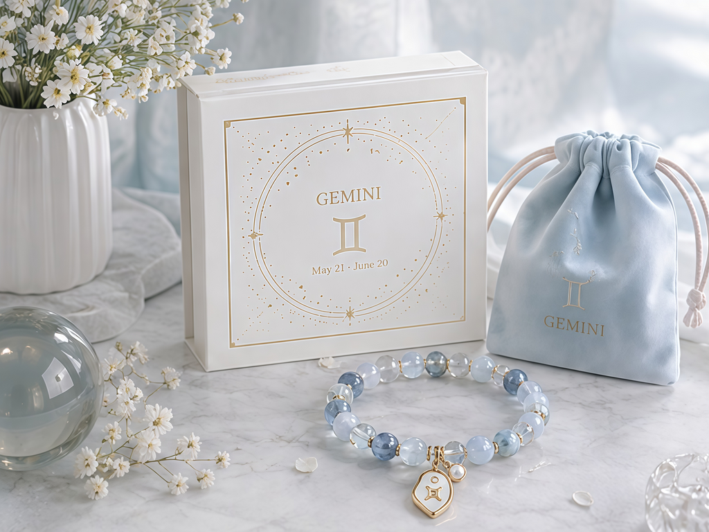Gemini Zodiac Natural Crystal Bracelet, Hand‑Curated Gemstone Spiritual Bracelet