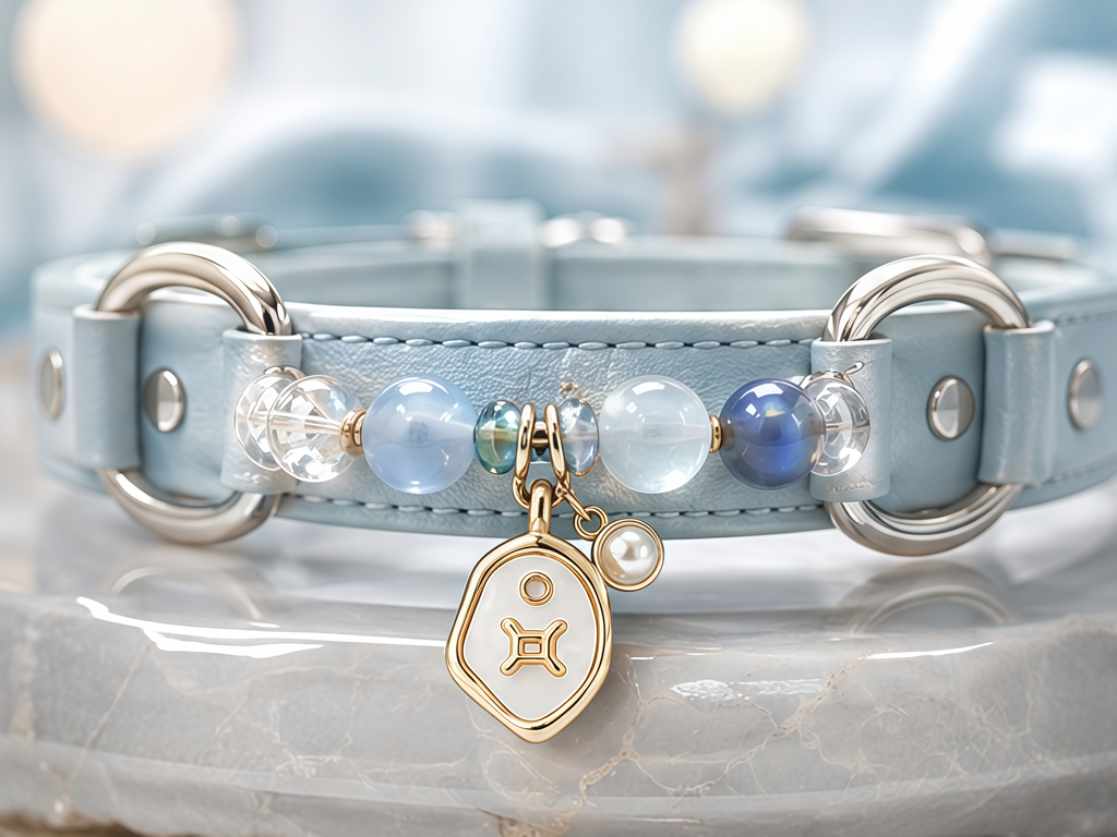 Gemini Zodiac Crystal Faux Leather Pet Collar, Constellation Charm for Dogs