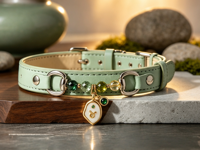 Taurus Zodiac Crystal Faux Leather Pet Collar, Constellation Charm for Dogs