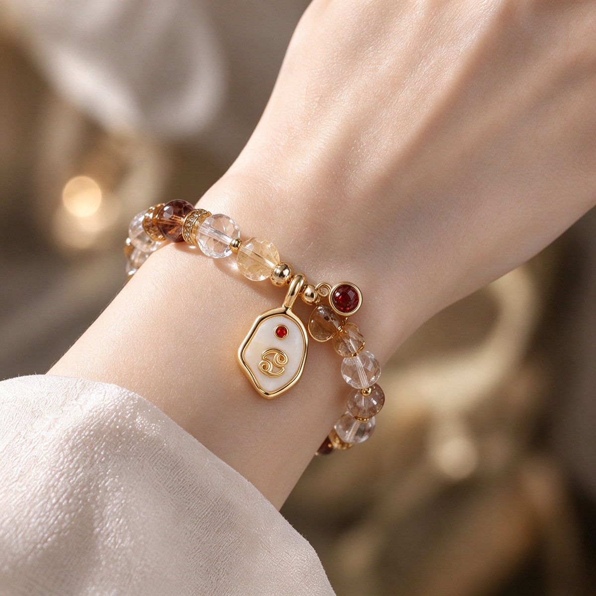 Cancer Zodiac Natural Crystal Bracelet, Hand‑Curated Gemstone Spiritual Bracelet