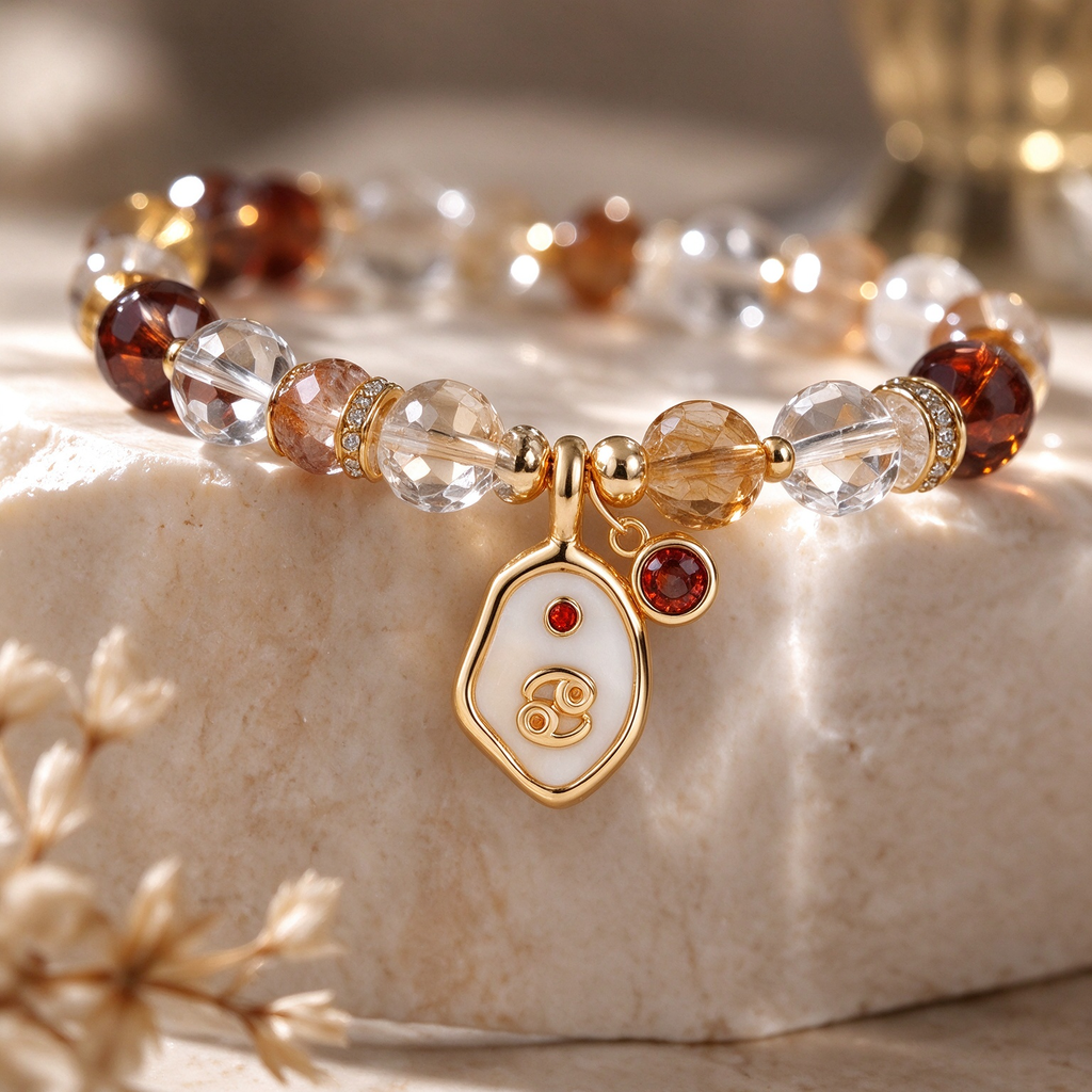 Cancer Zodiac Natural Crystal Bracelet, Hand‑Curated Gemstone Spiritual Bracelet