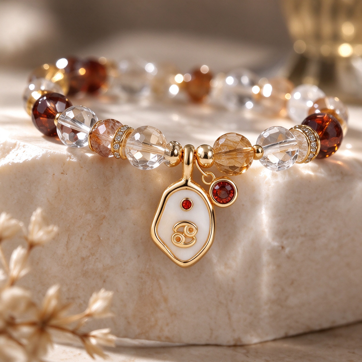 Cancer Zodiac Natural Crystal Bracelet, Hand‑Curated Gemstone Spiritual Bracelet