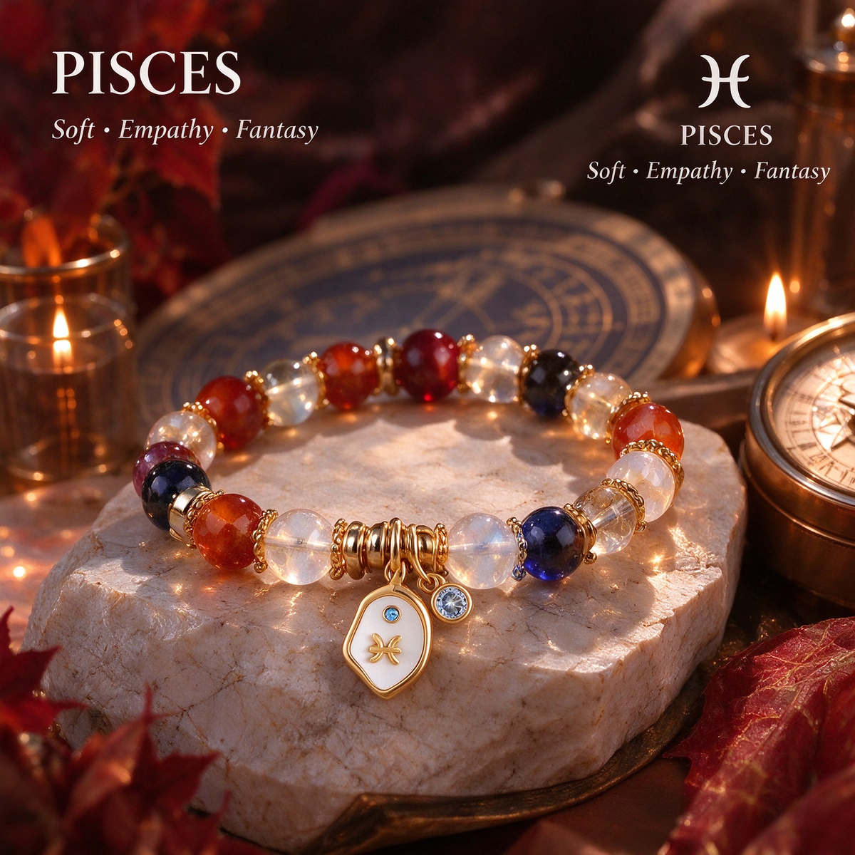 Pisce Zodiac Natural Crystal Bracelet, Hand‑Curated Gemstone Spiritual Bracelet