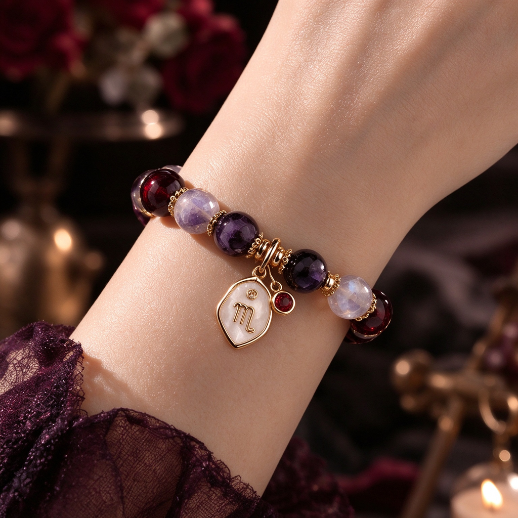 Scorpio Zodiac Natural Crystal Bracelet, Hand‑Curated Gemstone Spiritual Bracelet