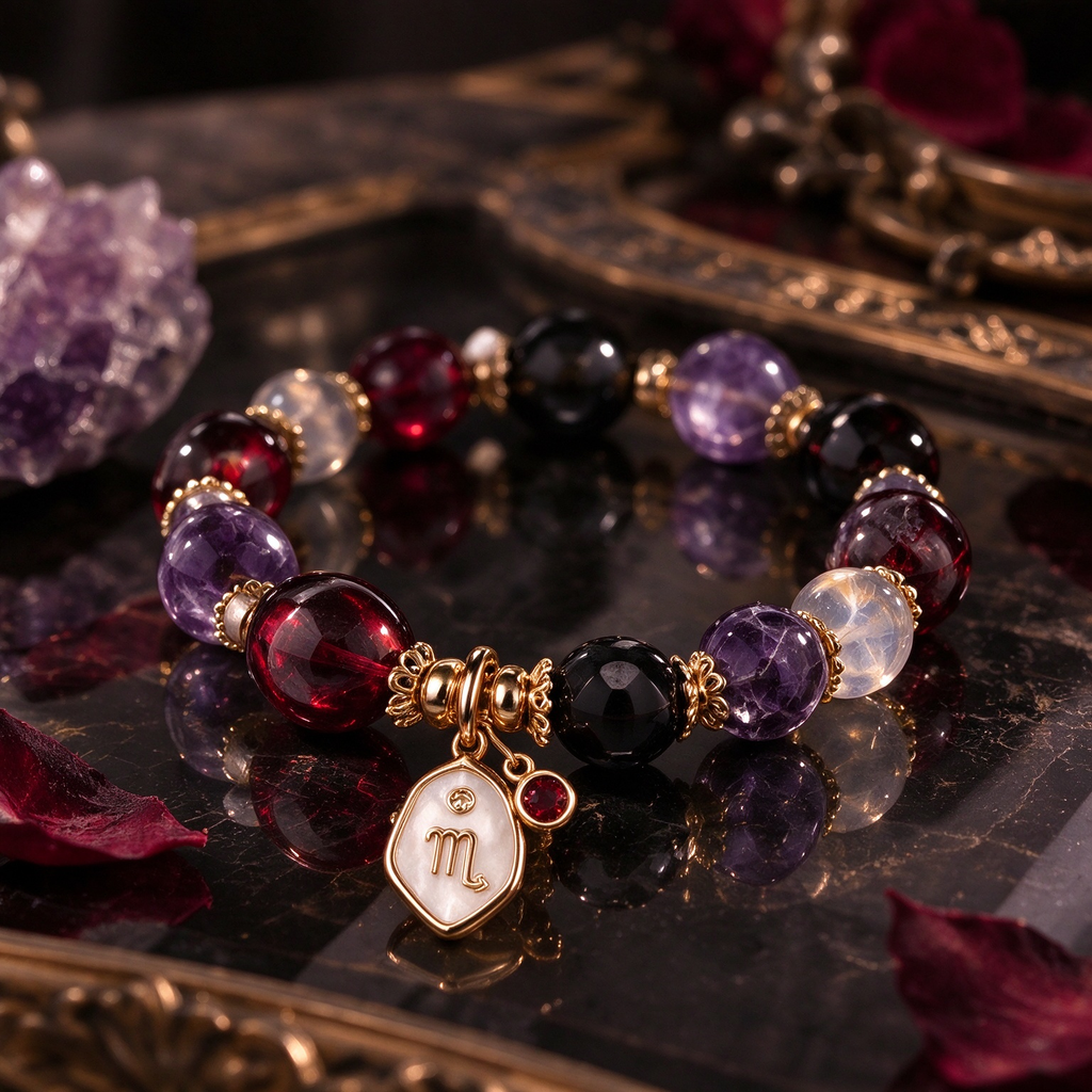 Scorpio Zodiac Natural Crystal Bracelet, Hand‑Curated Gemstone Spiritual Bracelet