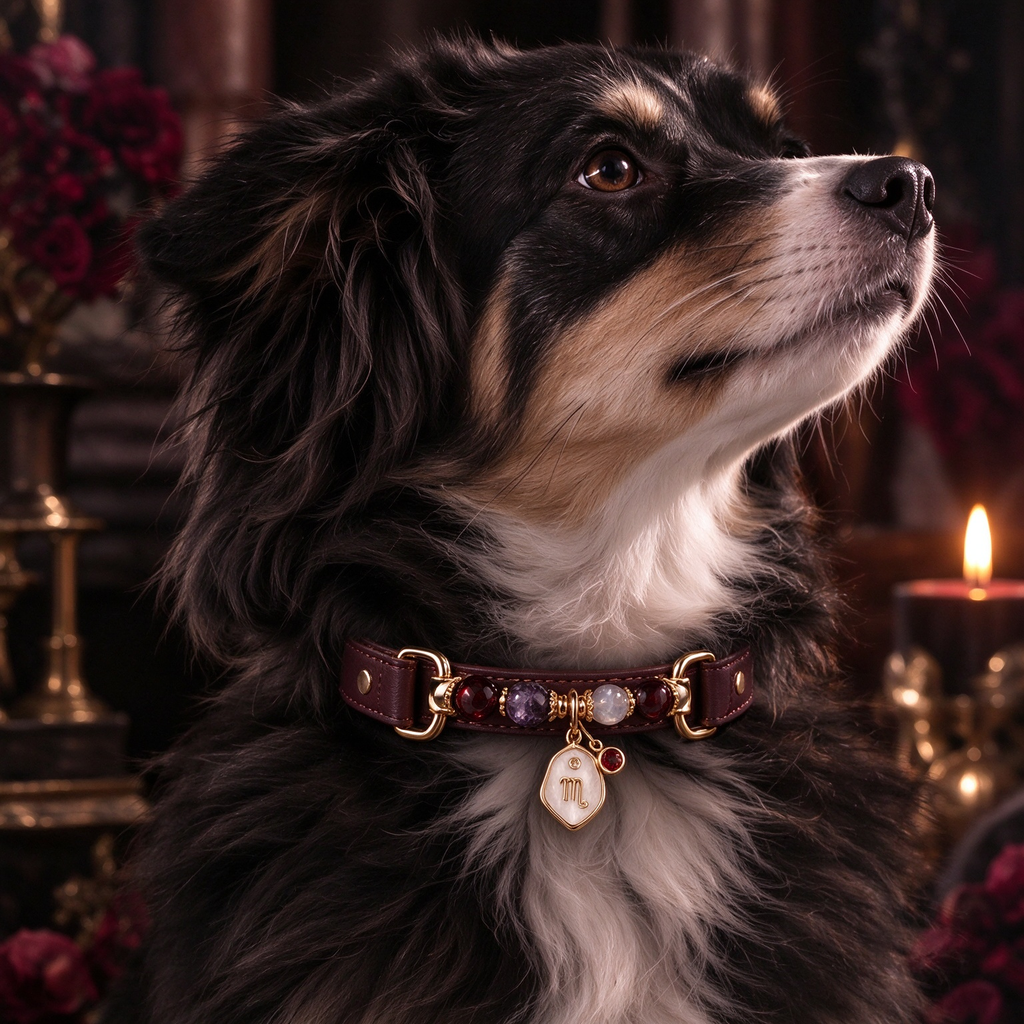 Scorpio Zodiac Crystal Faux Leather Pet Collar, Constellation Charm for Dogs
