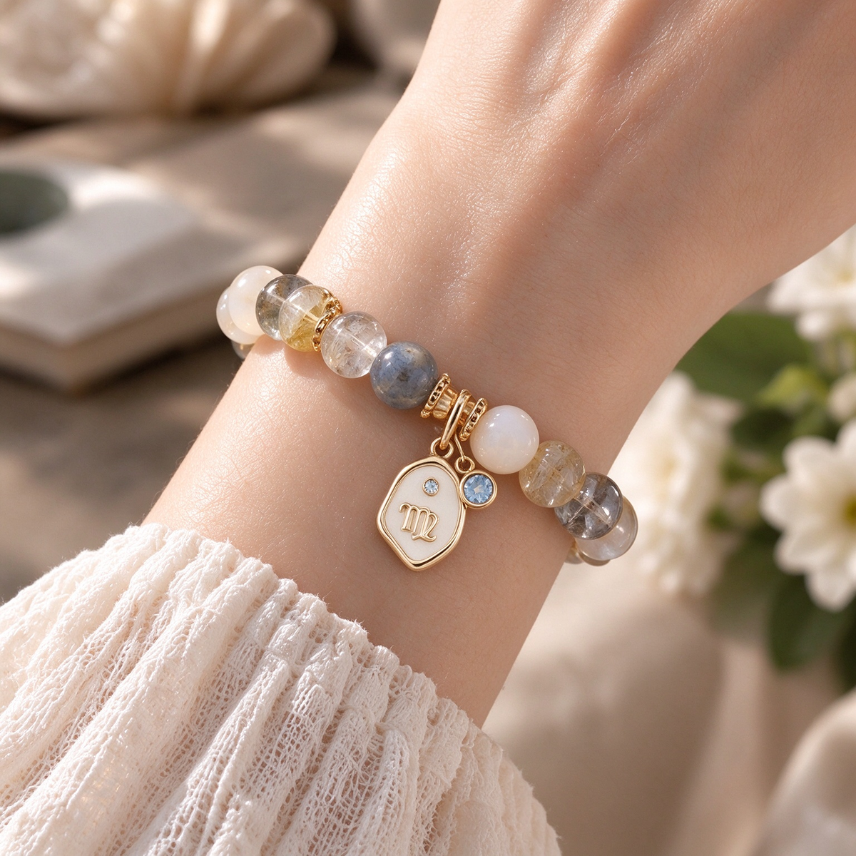 Virgo Zodiac Natural Crystal Bracelet, Hand‑Curated Gemstone Spiritual Bracelet