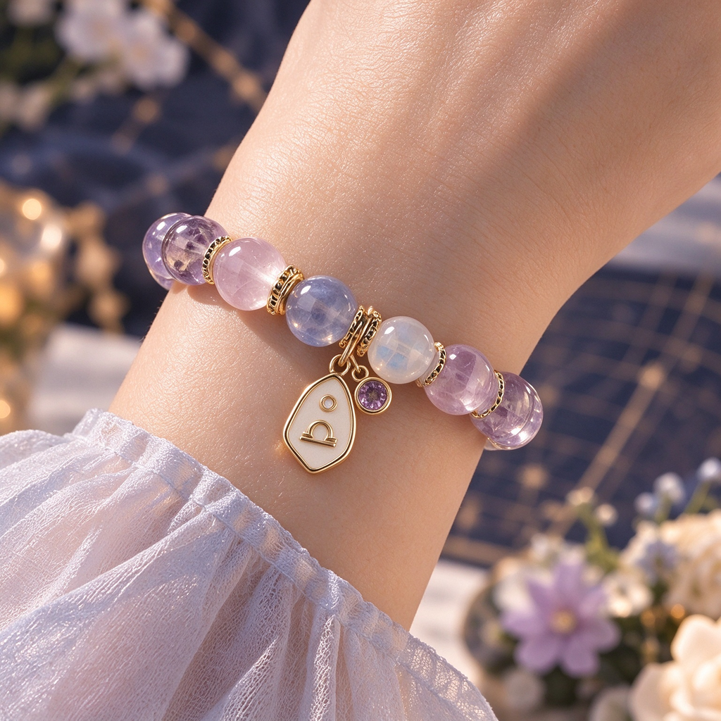 Libra Zodiac Natural Crystal Bracelet, Hand‑Curated Gemstone Spiritual Bracelet