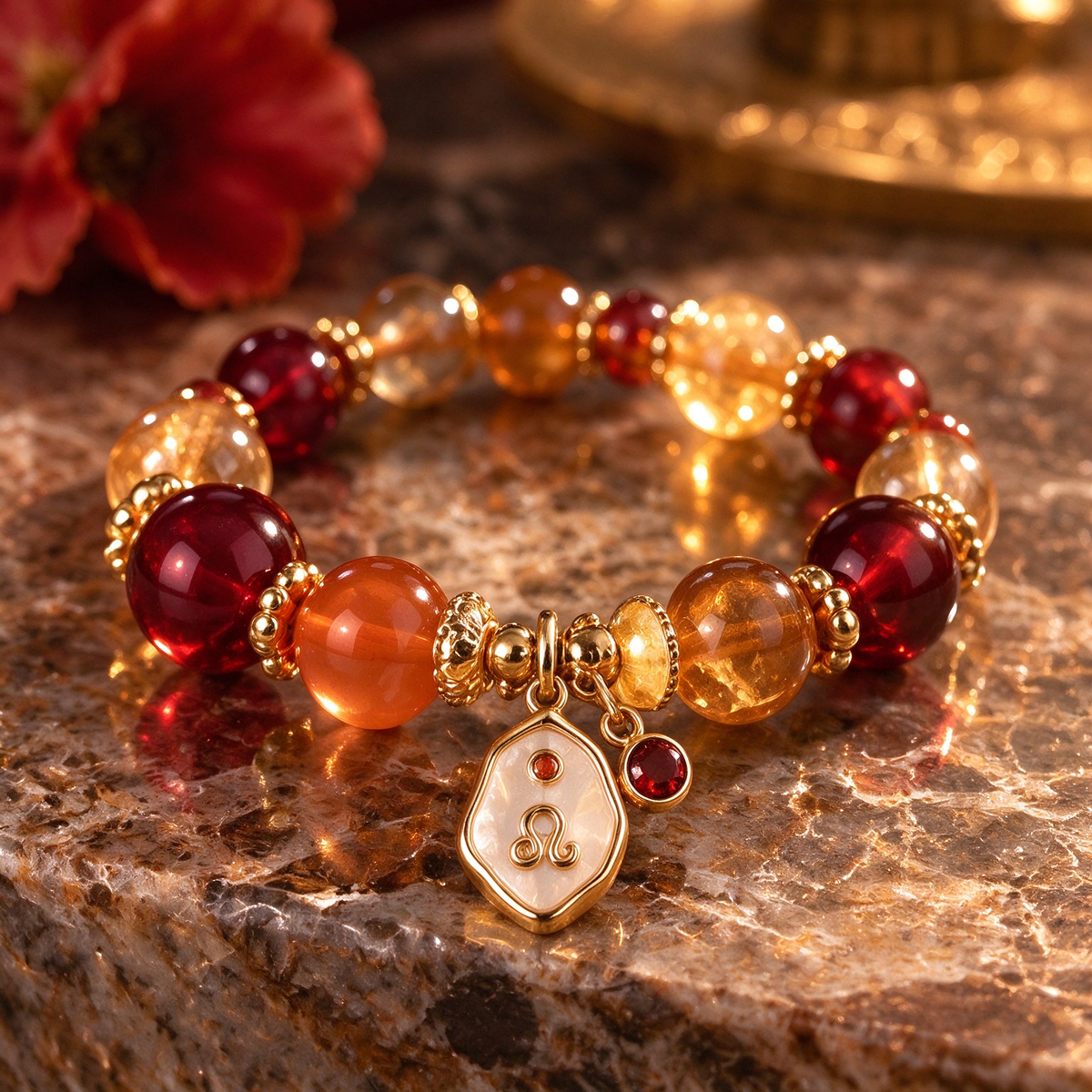 Leo Zodiac Natural Crystal Bracelet, Hand‑Curated Gemstone Spiritual Bracelet