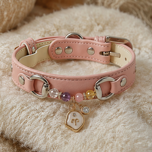 Zodiac Crystal Leather Pet Collar | 12 Constellation Charms