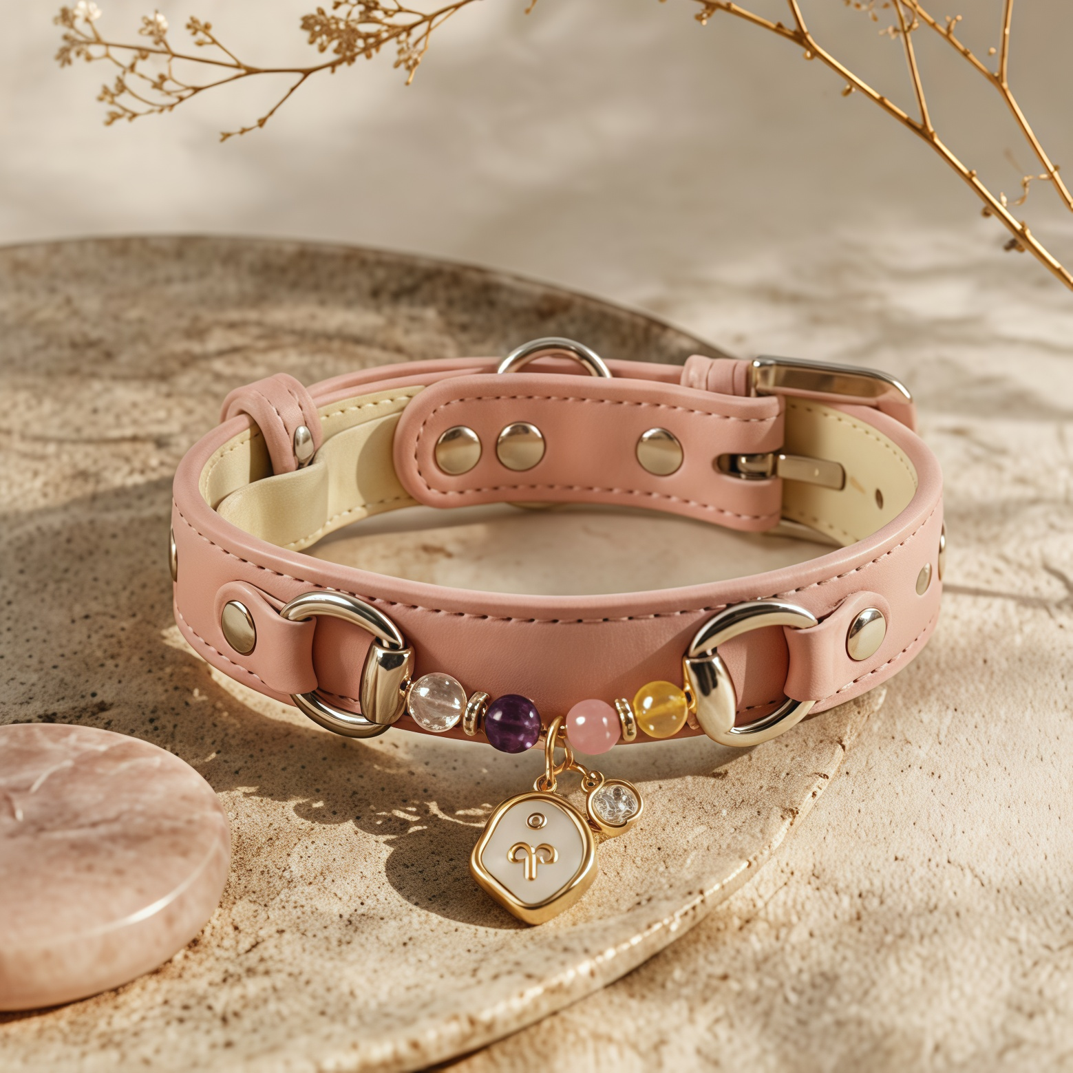 Zodiac Crystal Leather Pet Collar | 12 Constellation Charms