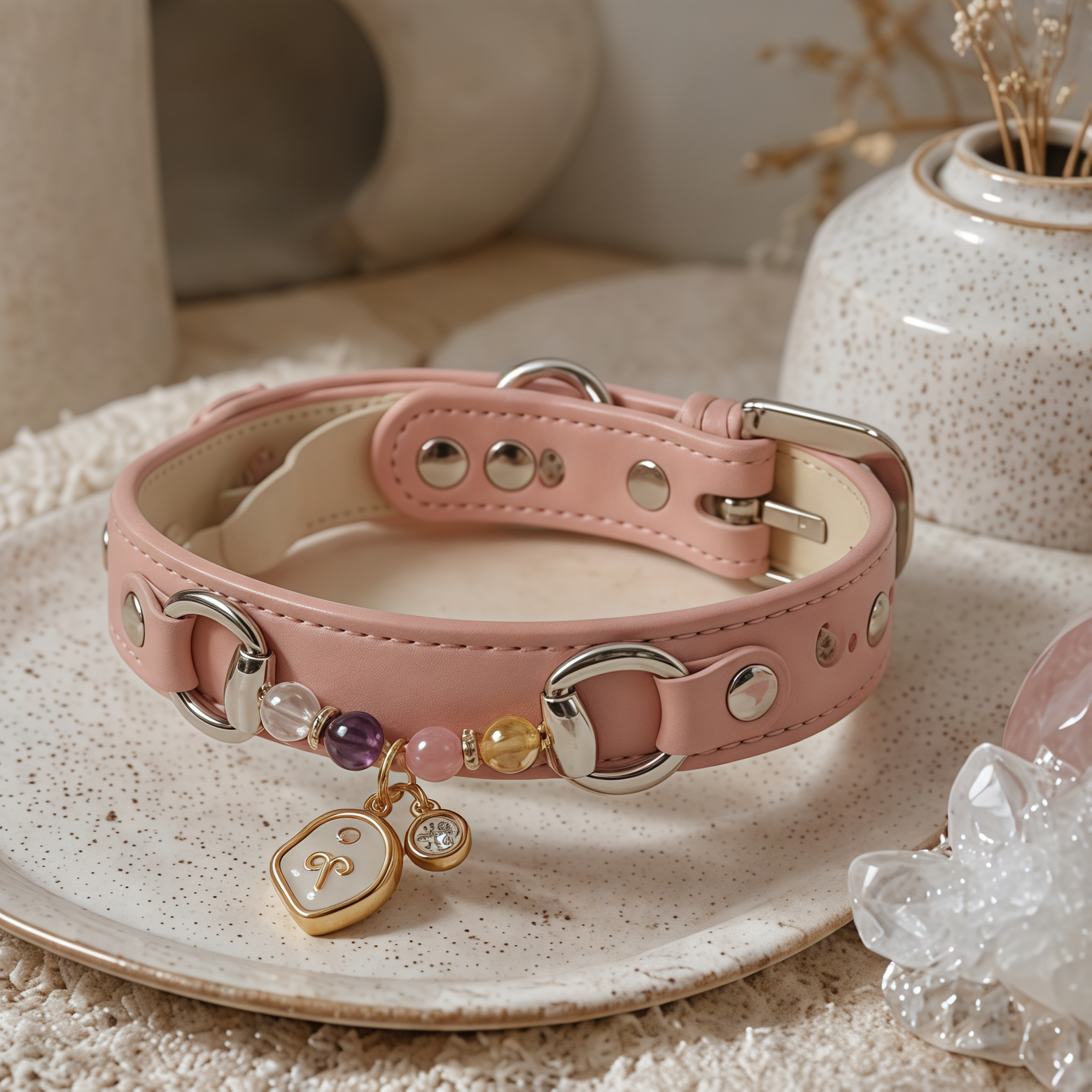 Zodiac Crystal Leather Pet Collar | 12 Constellation Charms